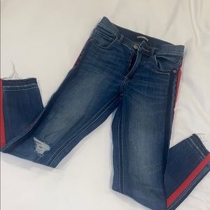 Express High Rise Stretch Jeans, stripe detail
